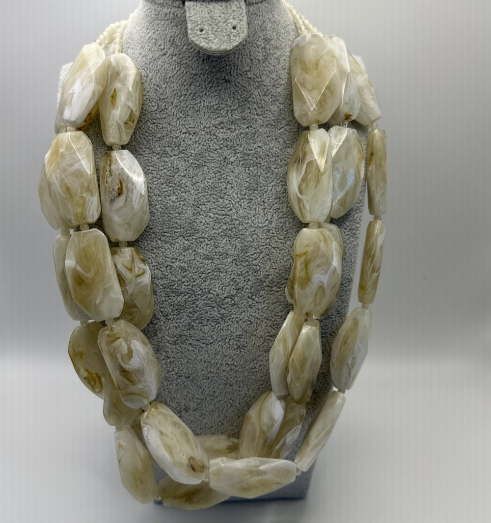 Lydell NYC Chunky Triple Strand Off White Marbled Statement Maximalist Boho Chic